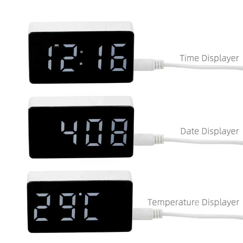 Desk Digital LCD Clock Alarm Clock 12/24 Hour System Mini Home Office Student Night Light Clock and Temperature