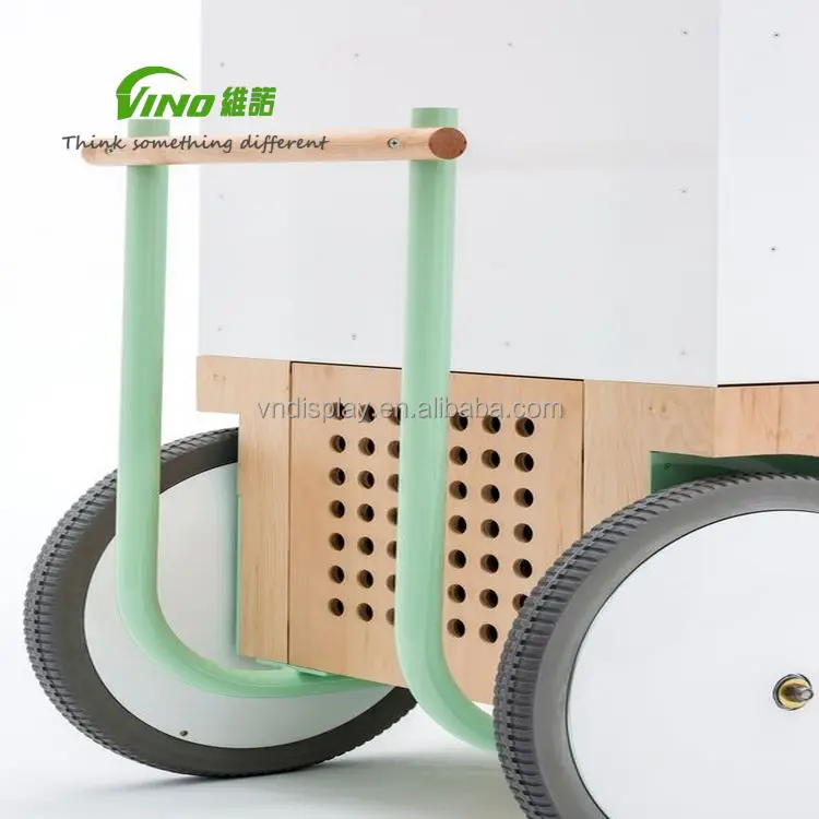 Mobile Candy Cart Wooden Stand with Handle and Pegboard for Lollipop and Ice Cream