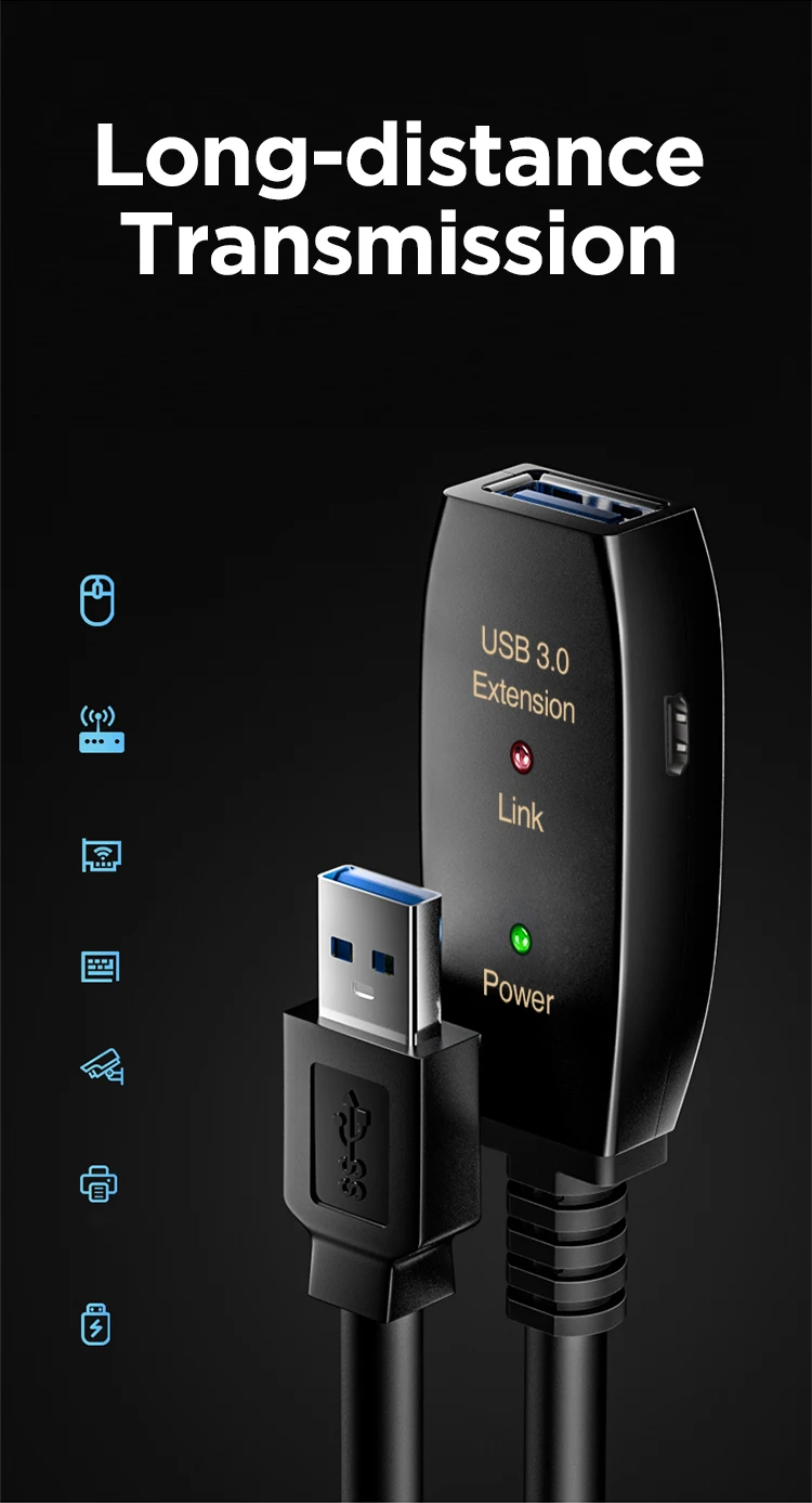 Wholesale High Speed USB3.0 Active Extension Cable Male to Female Cord with Signal Booster USB3.0 Cable for Scanner
