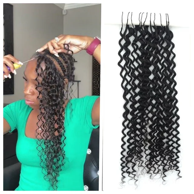 KAMA Kinky Curly Crochet Human Hair Extensions Kinky Curly Crochet Feather Tip Hair Extensions for Twists and Braids