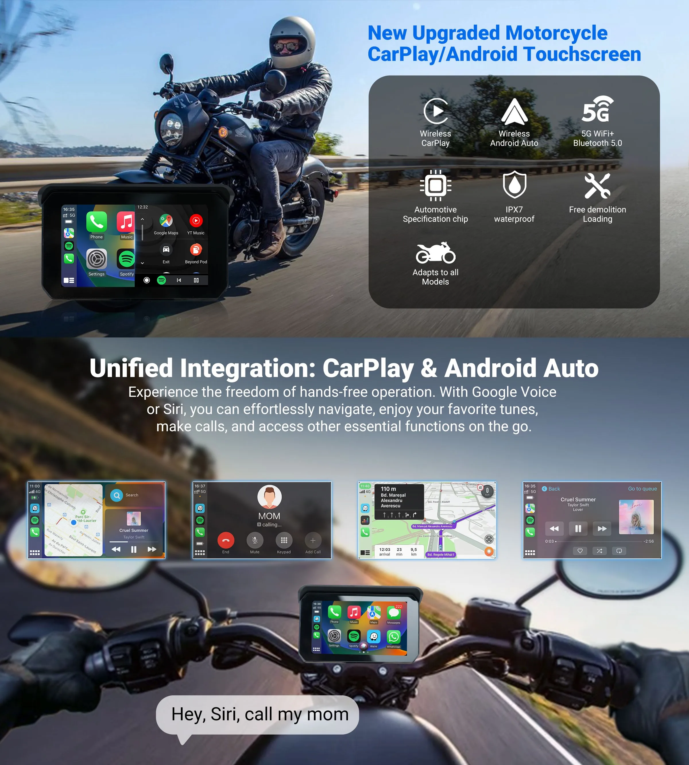 Ottocast Lite C5 SE ポータブルバイクGPS 無線CarPlay/Android Auto