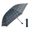 Parapluie à trois volets à 8 os à carreaux bleu marron
