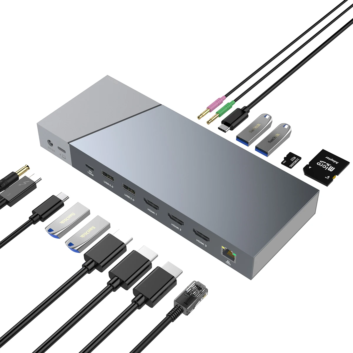 Latest 16 Ports USB C Hub Splitter Certified Universal Docking Station with M1 Chip Triple Monitor 4K 30HZ 2K 50HZ DisplayLink