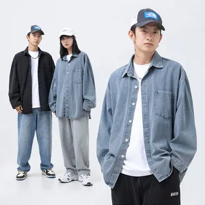 OEM & ODM Japanese Style Casual Men's Long-Sleeved Denim Jacket with Stand Collar Washed Style for Spring Season