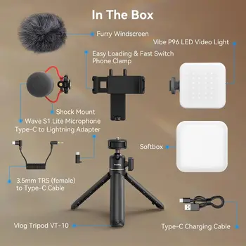 SMALLRIG-VK-50 Vlogging Kit for iPhone Content Creator Kit with LED Light Phone Holder Microphone Tripod Phone Mount detail image