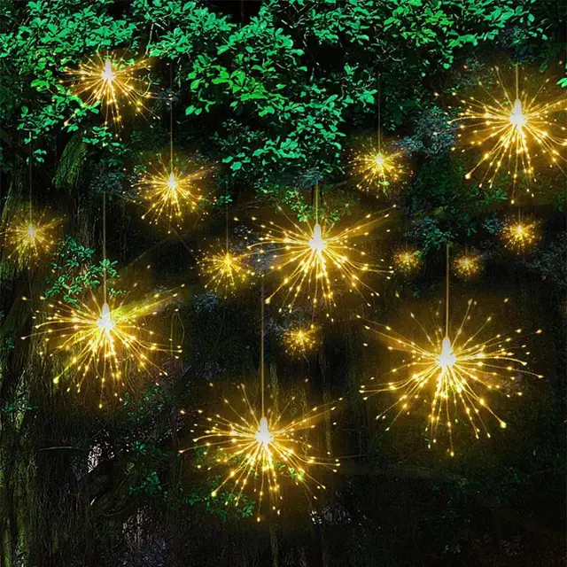 LED Hanging Fireworks Lights, 8 Modes Battery Operated Fairy Lights With Remote, Waterproof Fairy Hanging Lights for Party