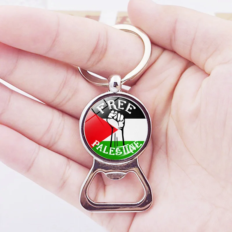 Supporto produttore bandiera palestina Design apribottiglie portachiavi dichiarazione Souvenir regalo di cristallo Cabochon portachiavi