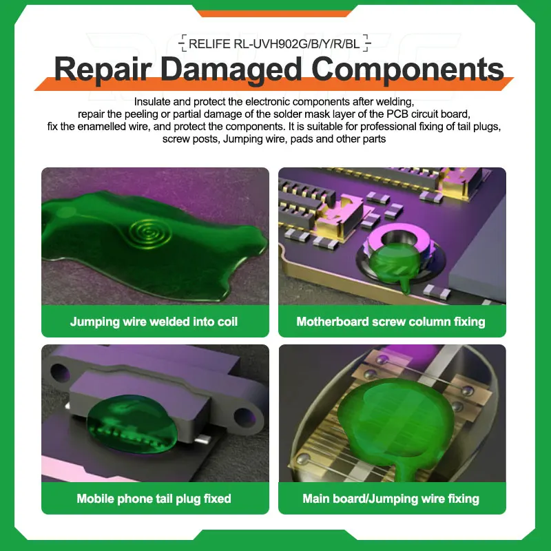 RELIFE RL-UVH902G-B-Y-R-BL No Dead Angle UV Solder Resist Oil 3S Fast Cure Mask Ink for Phone PCB Board Repair