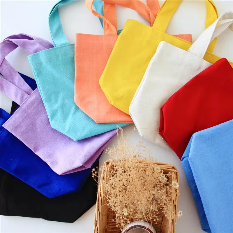 Full Cotton Canvas Eco-Friendly Shopping Handbag Wholesale In-Stock Canvas Bag Single Shoulder Colorful Blank Handheld Bag factory