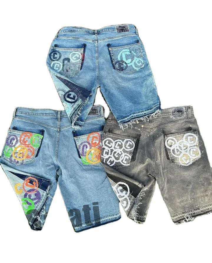 Custom New Designer Denim Shorts Trousers Printed Cotton Raw Hem Pantalones De Hombre Slim Skinny Jeans Men