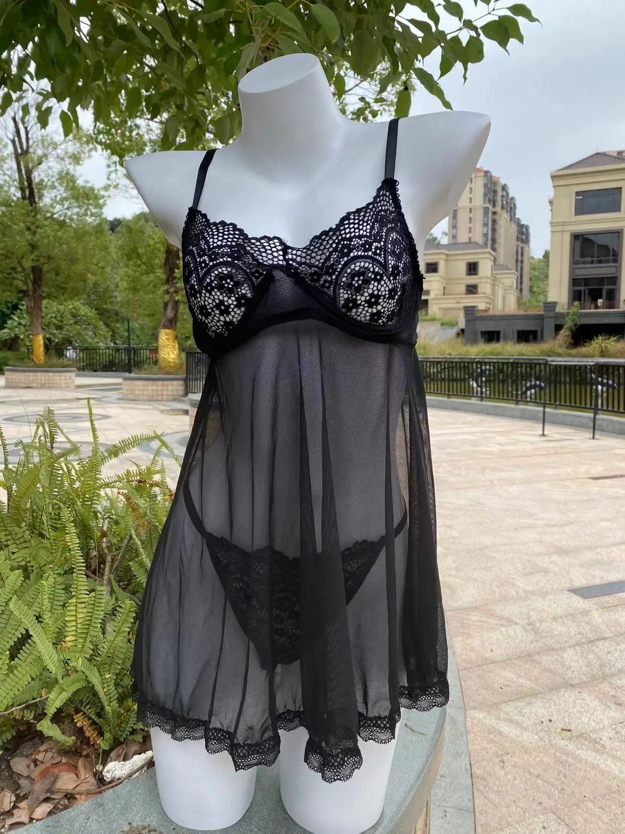 Sexy Erotic Lingerie Front Closure Babydoll Nightdress Thong Set Attractive  Sleepwear Night Dress Robe Sexy Lingerie for Women