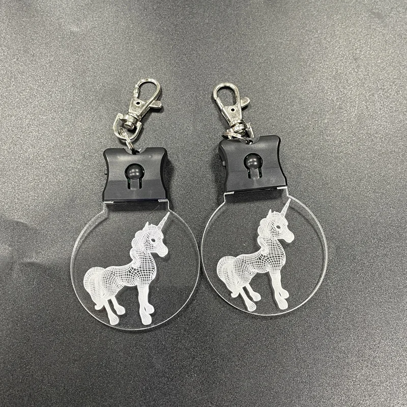 Customized Multi Design 3D Laser Engraved Blank Acrylic Keychain Led Pendant Light RGB Color Changing LED Crystal Key Chain Gift