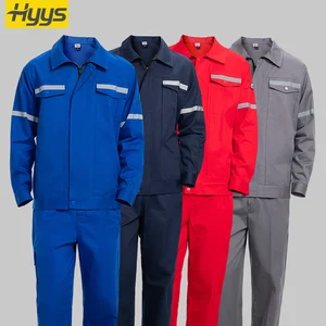 Summer Long Sleeve Reflective Worker Uniforms Breathable Safety Work Clothes Suits Pure Color Workwear Sets