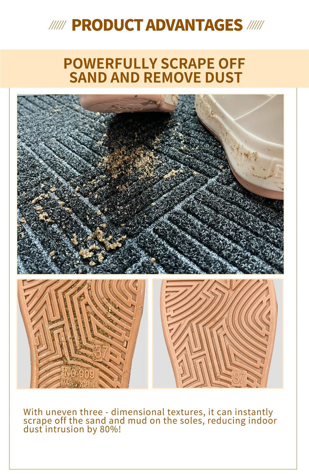 The TPE Rubber Bottom Anti-slip Door Mat with Cut Pile Carpet Surface and Dust-proof Door Mat Entrace Doormat(图3)