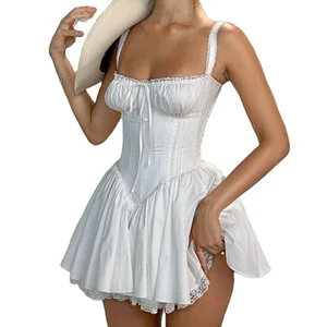 2026 Hot New Dress Sweet and Spicy Spread Breast Strap Lace Patchwork Plastic Waist Women Corset Dress