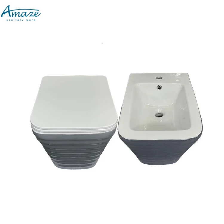 Modern ceramic sanitary ware gray color wall mount latest toilet set bath design wall hung toilet bowl factory