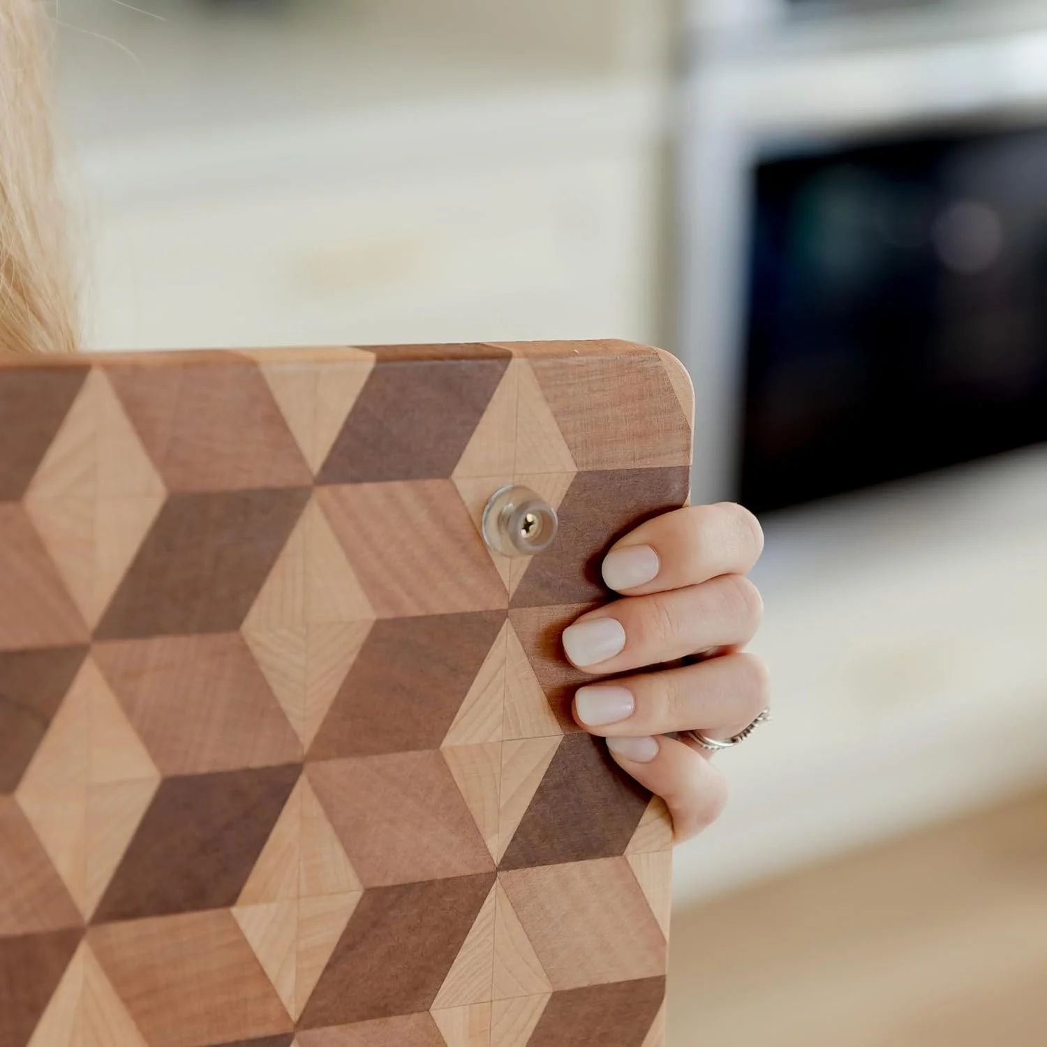 Handmade 3D Checkered Cutting Board with Feet End Grain Wooden Chopping Board Butcher Block