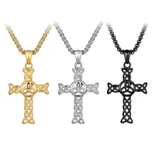 Fashion Stainless Steel Jewelry Titanium Steel Cross Necklace Men Women Cuban Link Chain Titanium Steel Eternal Knot Pendant