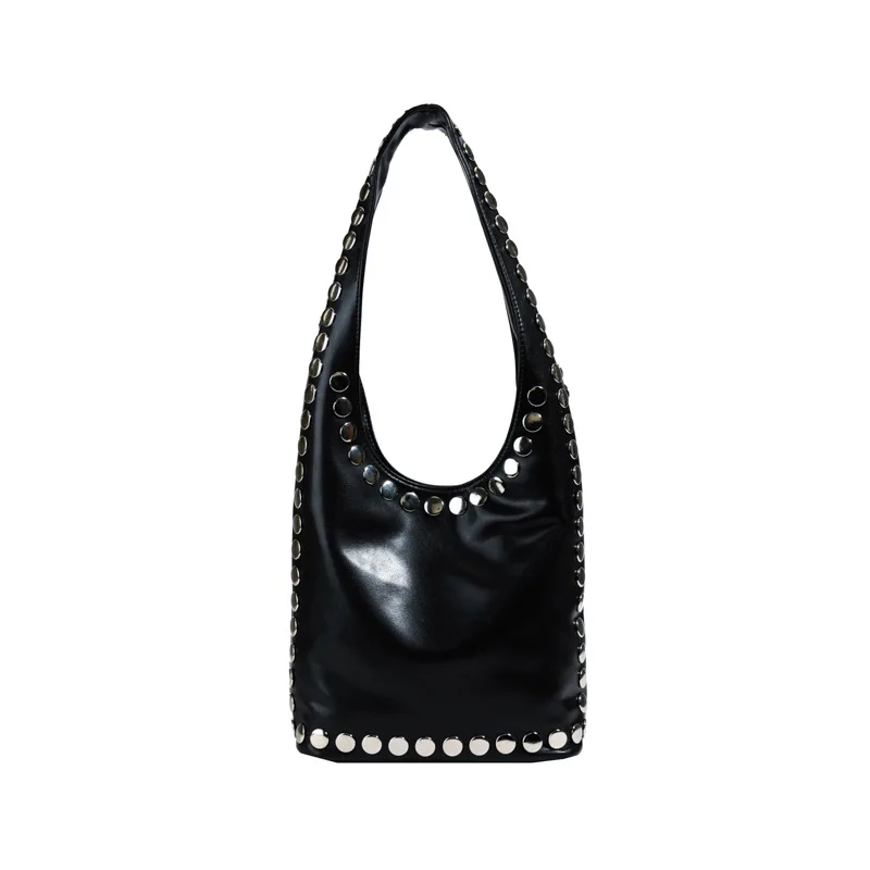 Y2K PU Leather Studded Shoulder Bag - Large Capacity Tote