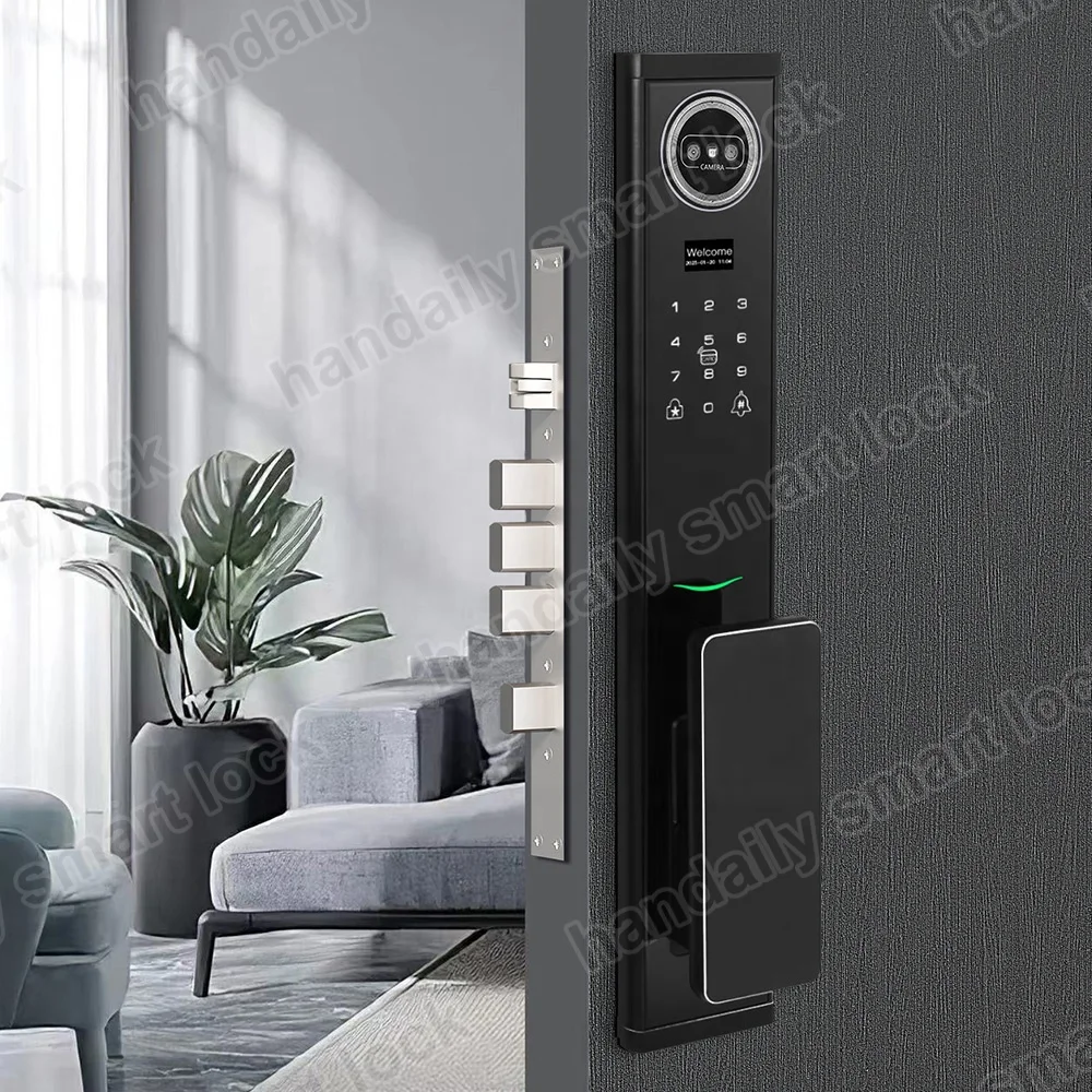 Pabrikang 3D Face Recognition na Tuya WIFI Smart Door Lock na may Camera at Fingerprint Video Intercom, Seguridad na Pinto na may Materyales na CNC L002 CNC