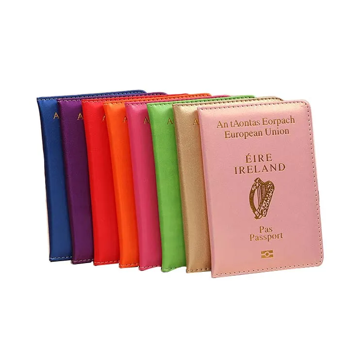 Ireland Passport Holder Cover Customized Multi Colorful Gold Foiled Debossed Passport Case Shiny Cover PU Passport Holder