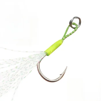 Luminous Iron Plate Single Hook Bright Silk Fluorescent Green Feather Accessories Reinforcing Black Lat Hook GZ018 Bass – Hooks – view 2