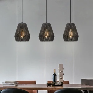 Wholesale Retro Hanging Handmade Bamboo Pendant Lamp Wicker Chandelier Black Rattan Lamp Pendant Light