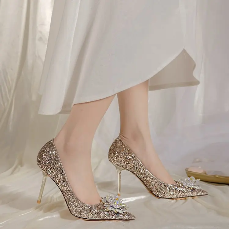 Inch Golden Bridal Heels Designer Floral Beige High Heelss For