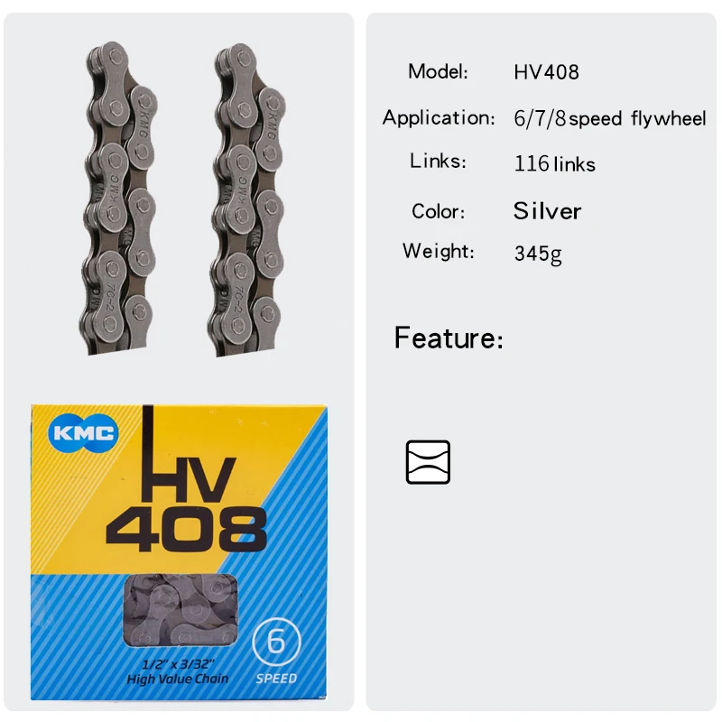Цепь велосипедная KMC HV408, 6 7 8 скоростей X8 X9 X10 X11, для горного и дорожного велосипеда, 8 скоростей