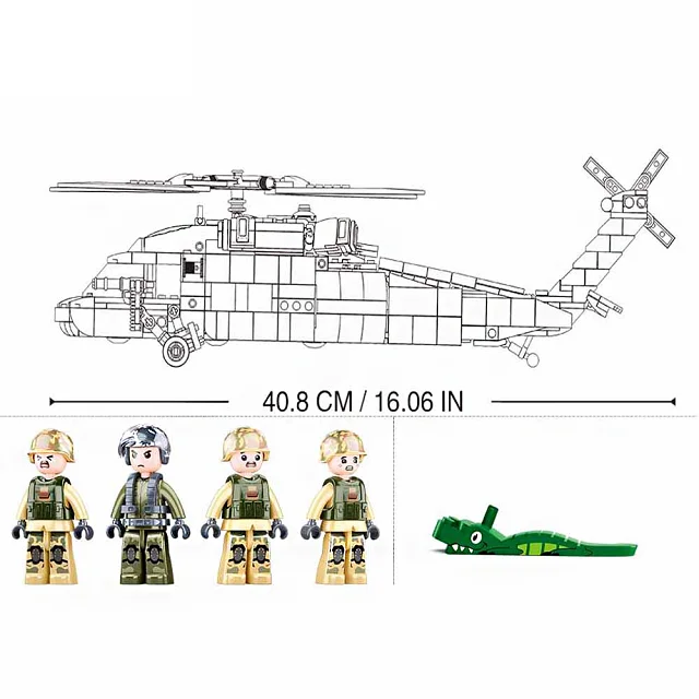 Sluban Building Block Toys Morden Military B1012 UH-60 Black Hawk Combat Helicopter  692PCS Bricks Compatible With Leading Brand