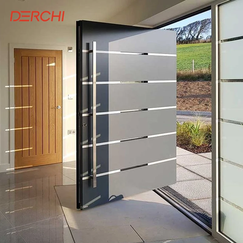 DERCHI Exterior Pivot Door Face Recognition Luxury Security Aluminum Entrance Door Modern Bullet Proof Home Front Entry Door