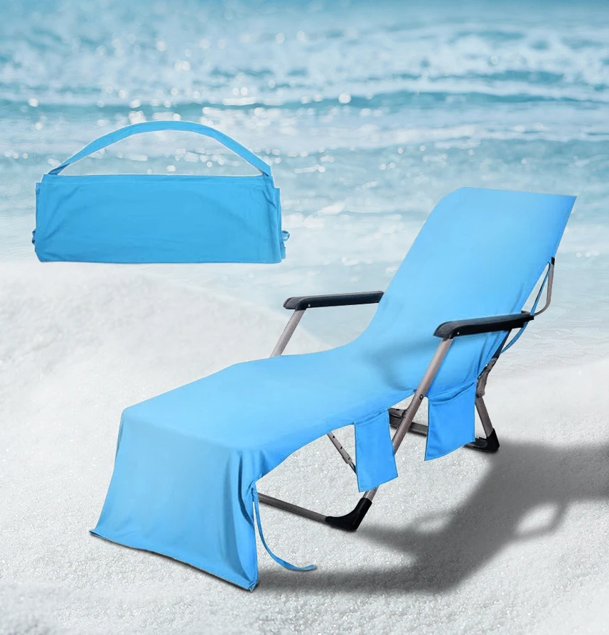 Personalized customization microfiber absorbent sand free portable travel multifunctional pocket beach towel lounge chair cover