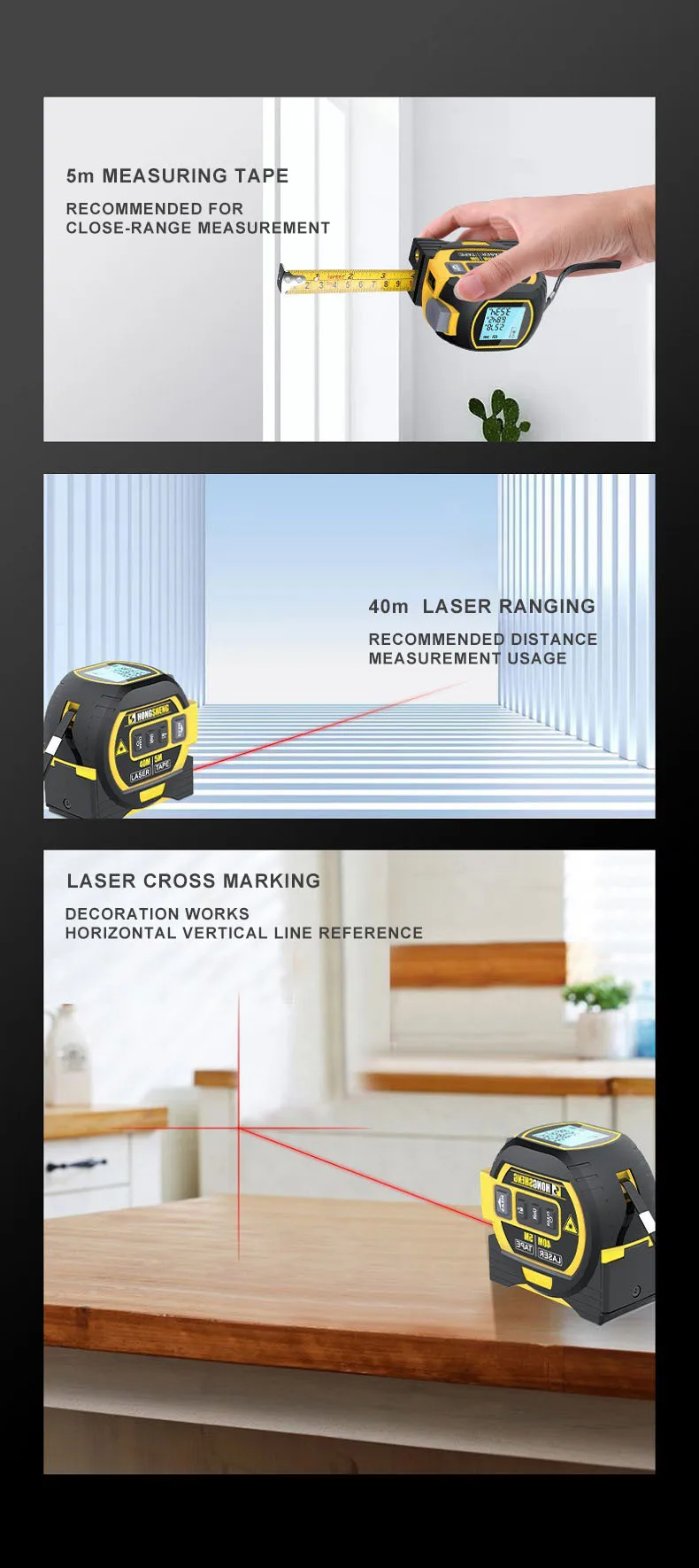 5m Tape 40m Laser Measure Tool Laser Cross Line Measuring Tool Laser