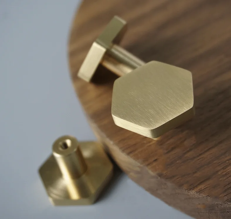 Solid Brass Hexagonal Drawer Buttons Modern Furniture Cabinet Knob and Pull for Kitchen Bedroom Bathroom Dresser Wardrobe Use