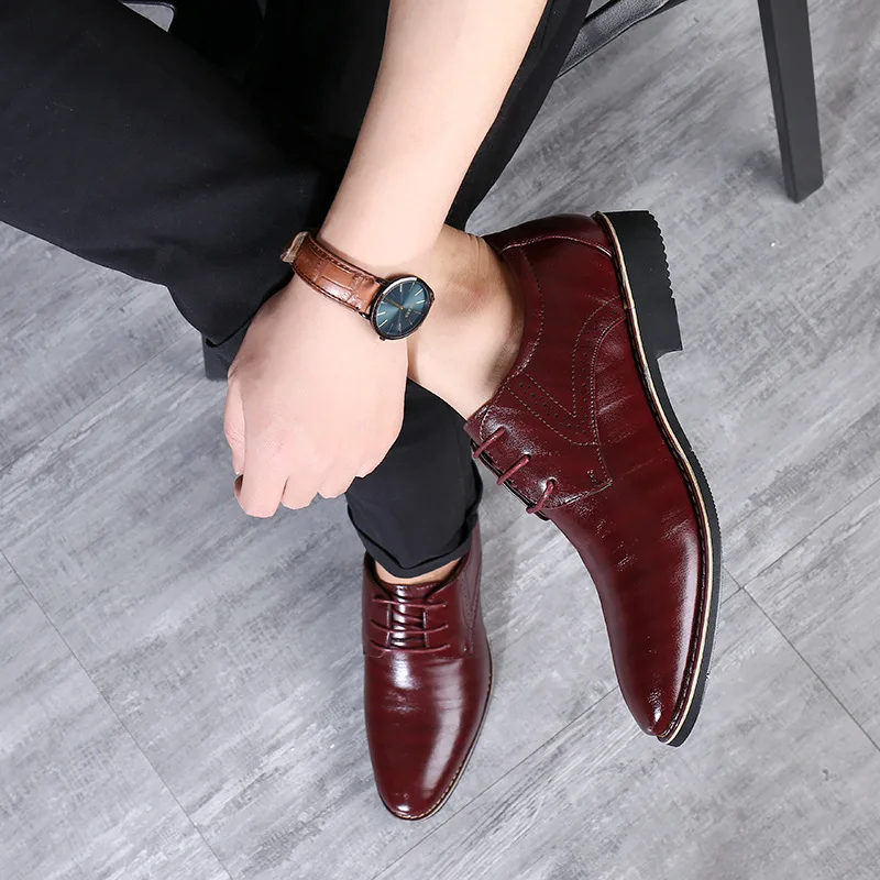 Men Leather Shoes High-end Men's Pointed Toe Business Dress Shoes Man ...