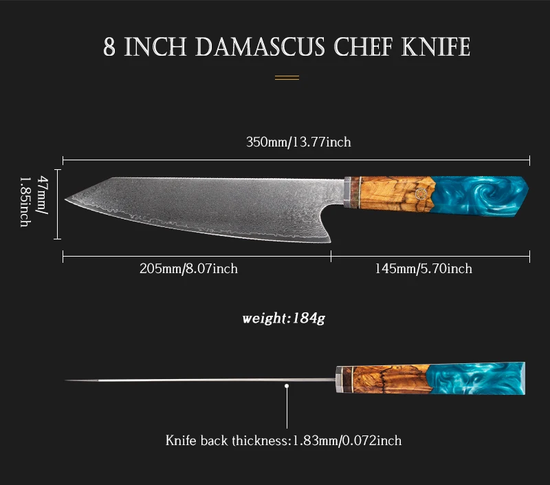 Hand Made Real 8cr13 Damascus Knife 67 Layers Damascus Steel Kitchen