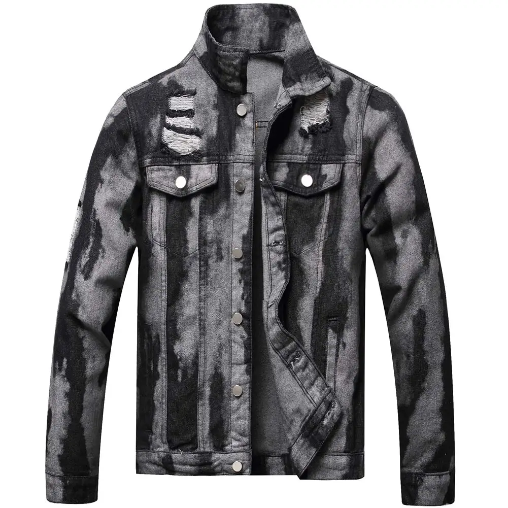 Men ripped 2024 slim denim jacket