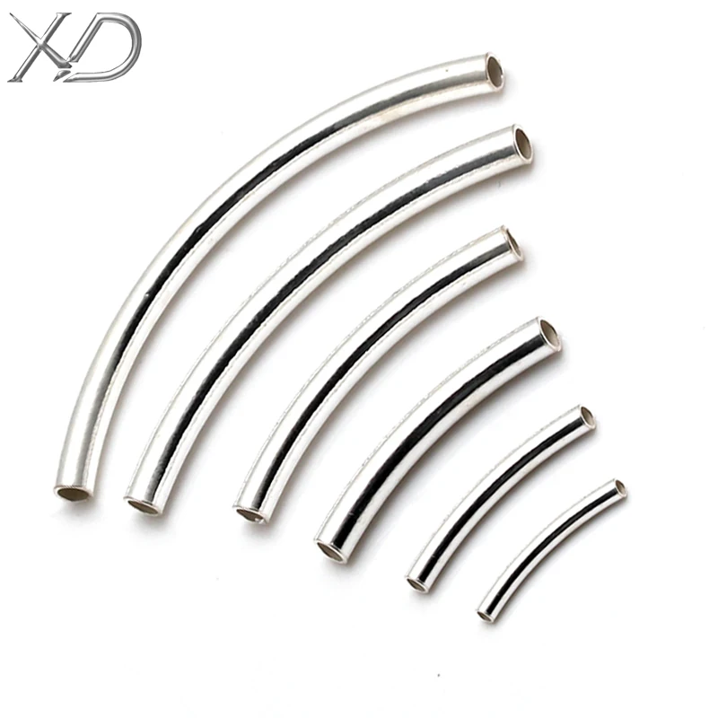 XD P151 925 Sterling Silver Smooth Metal Curved Tube Spacer Bead 925  Sterling Silver Elbows DIY Bracelet Accessories
