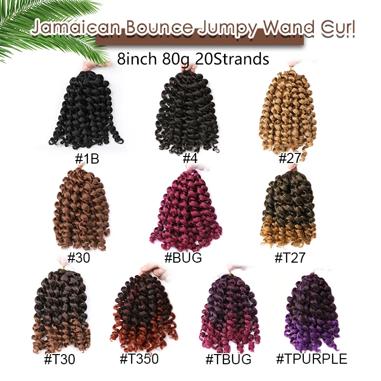 Julianna 8Inch 10 Inch 20 S Synthetic Best Selling Private Label 12 Inch Braid Jumpy Jamaican Bounce Crochet Wand Curl Hair