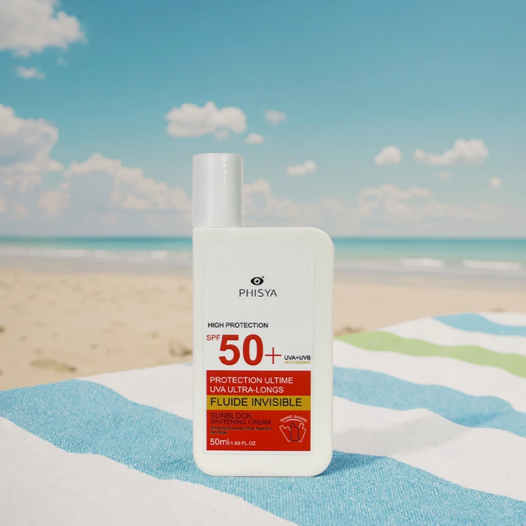 PHISYA Vegan SPF 50+ Sunscreen Lotion Waterproof and Anti-Sweat UVA UVB Block for Outside Activity Body Anti-Aging Property