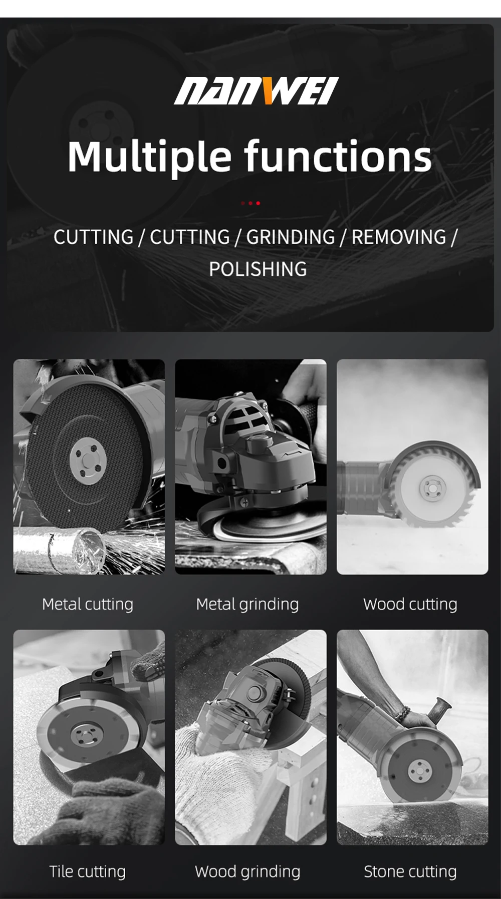 Nanwei Power Tools Lithium Battery Cordless Power Tools Electric Drill Angle Grinder Electric Hammer Wrench Electric Saw