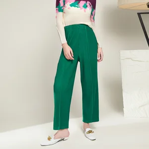 2025 Autumn Women's High-Waisted Wide-Leg Pants With Miyake Pleats Loose Fit Solid Color Straight-Leg Long Trousers