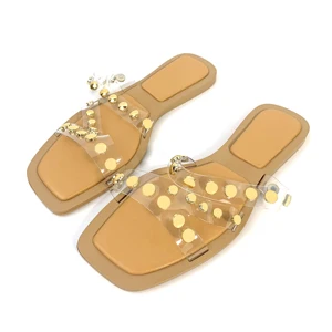 Custom Shiny Metal square Designer Shoes square Sandals for Women and Ladies Flat slippers Luxury Sandy Beach Femmes Fashion