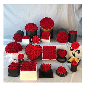 Black White Customized Logo Custom Hat Shape Luxury Preserved Gift Roses Round Flower Box