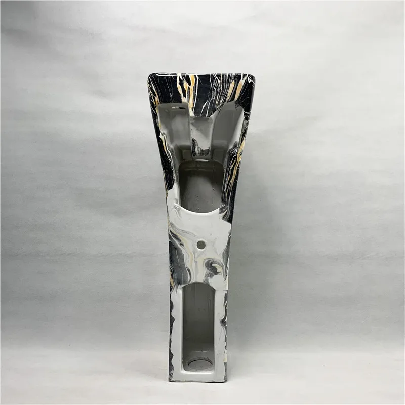 New Decal Black Marble Color Ceramic Small Size Pedestal Basin Bathroom Floor Standing Sink