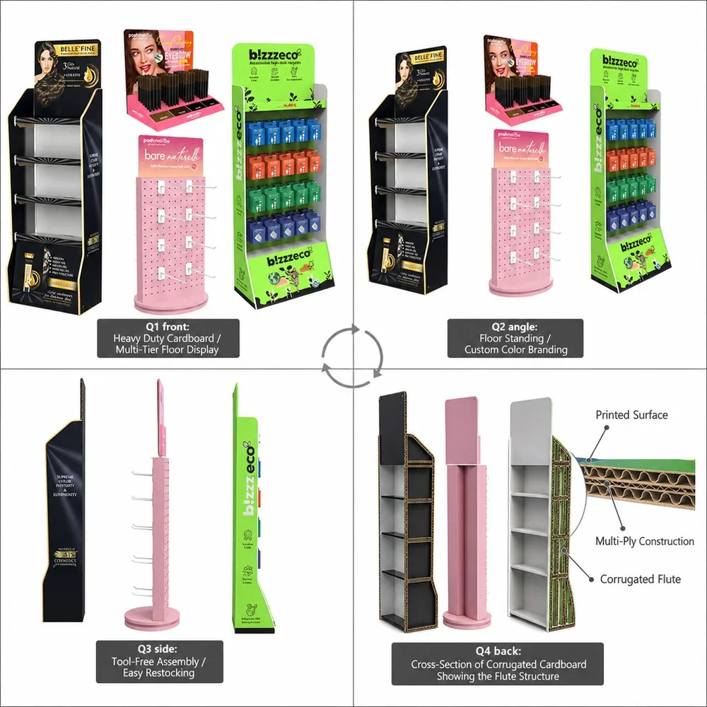 Apache Custom PVC Foam Board Display Stand Forex Floor Display Rack Retail Store POP Shelf Hooks for Cosmetics Phone Accessories