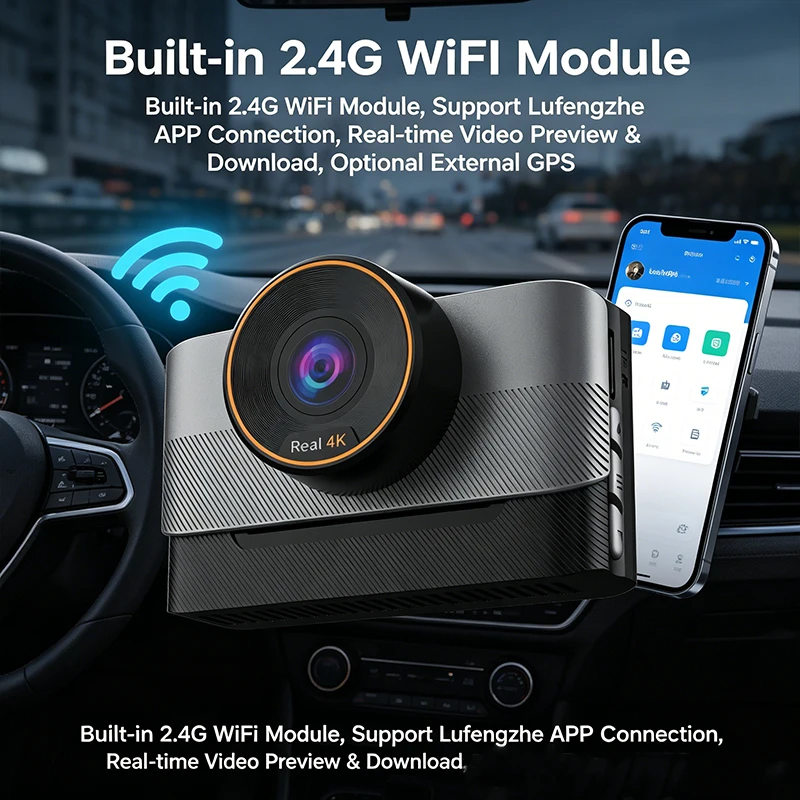VIEVGUARB VS1132 Dash Cam Parking Monitor Loop Recording Night Vision G-Sensor App Control 4K UHD 1080P WiFi GPS IPS Display