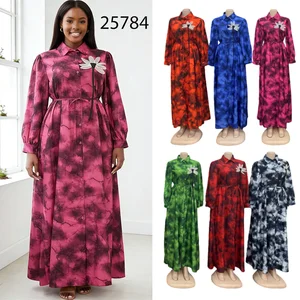 Wholesale New Women Summer Fashion Printed Long Sleeve Loose Button Lapel Dress