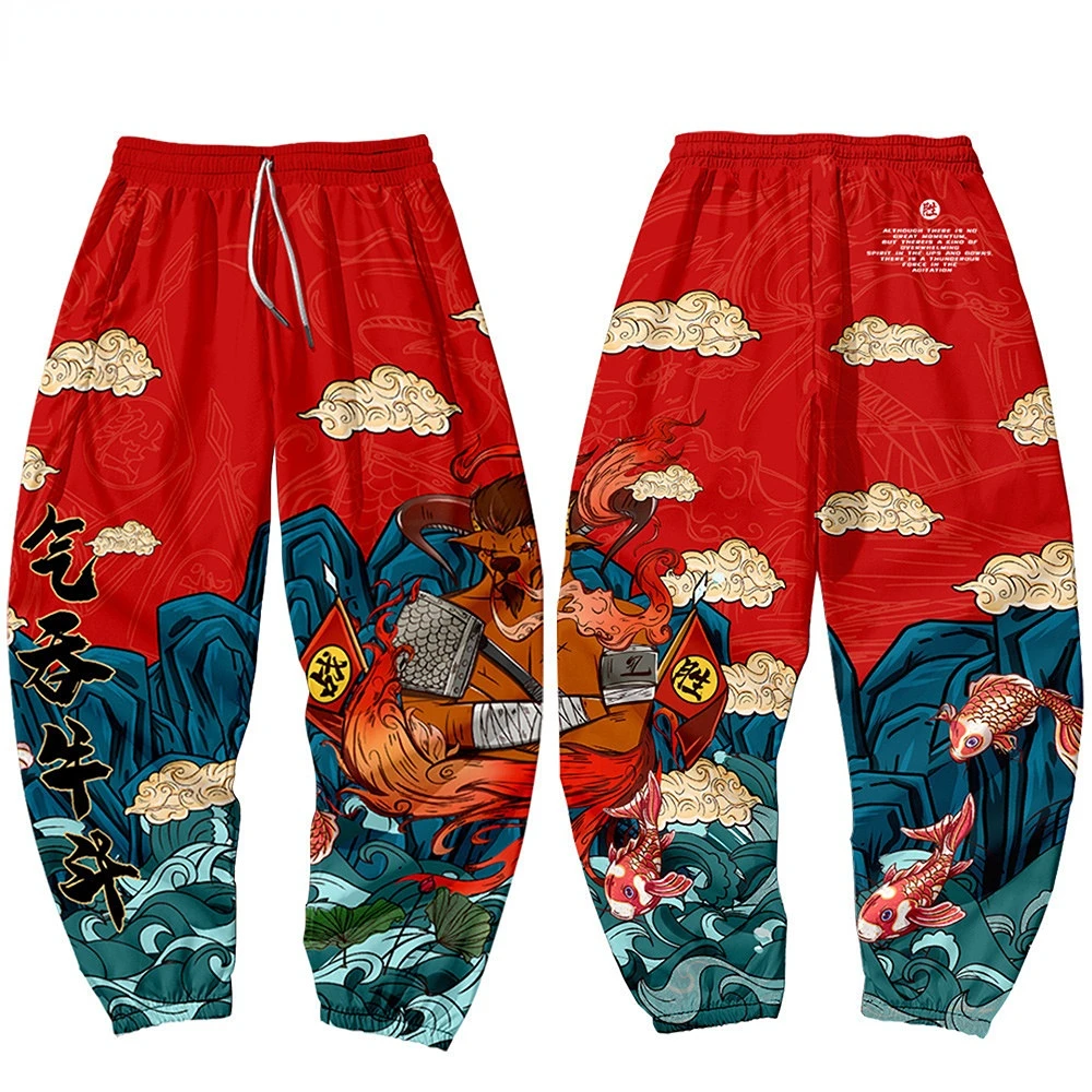 Red Japanese Style Anime Sweatpants Men
