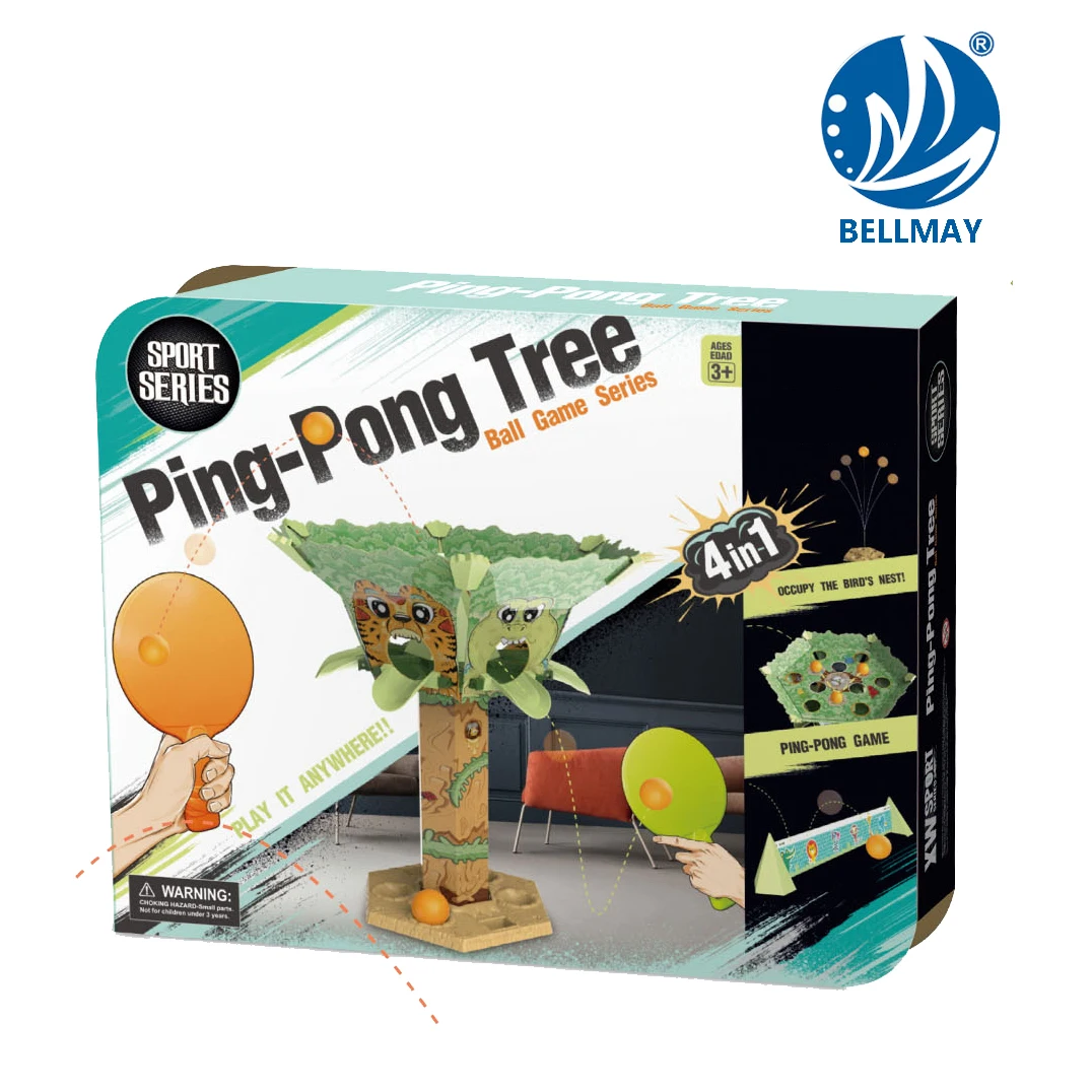 Bemay игрушки 4 в 1 Набор для пинг понга Многофункциональный портативный Настольный теннис с 3 декорированные плюшевыми шариками и игрушечным 2 летучей мыши для детей